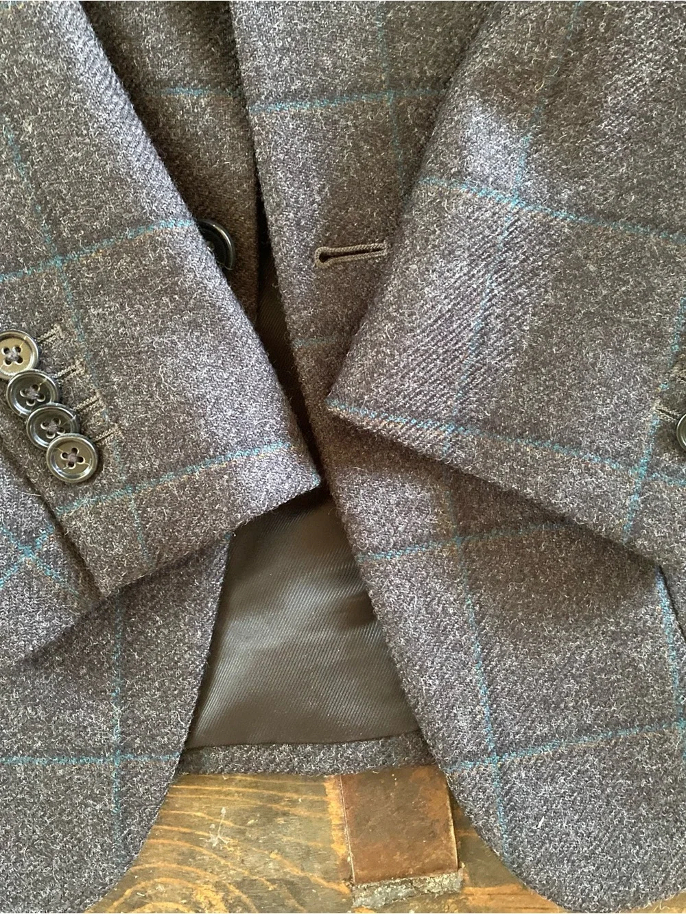 Banana Republic Charcoal Windowpane Blazer with Subtle Teal Lines